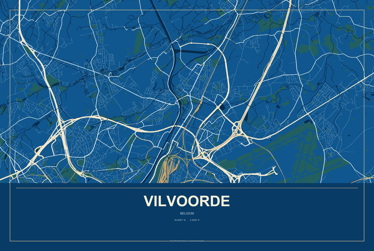 Vilvoorde, Belgium City Map Aluminum Sign in Harbor Cobalt style