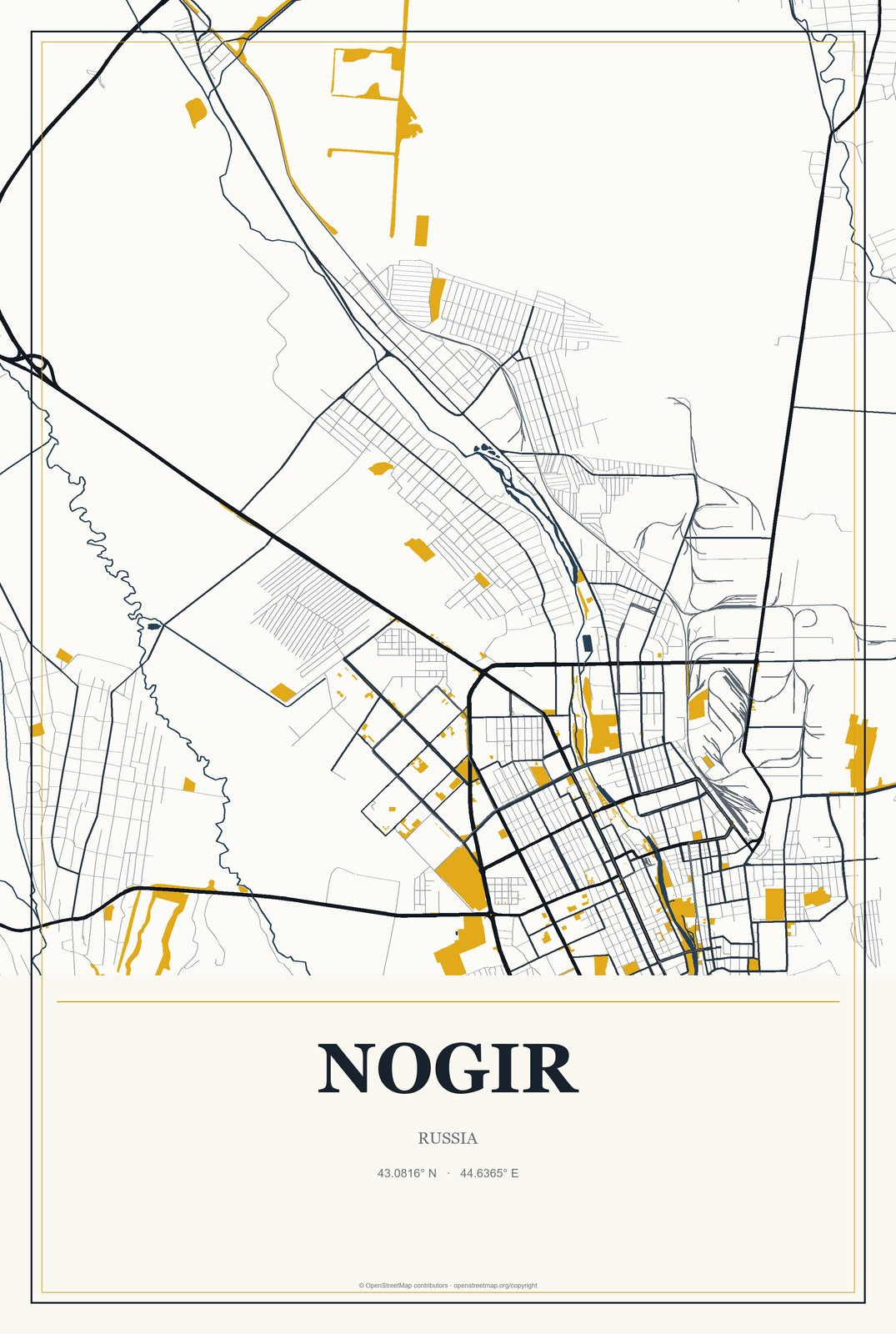 Nogir, Russia City Map Aluminum Sign in Citrine Modern style