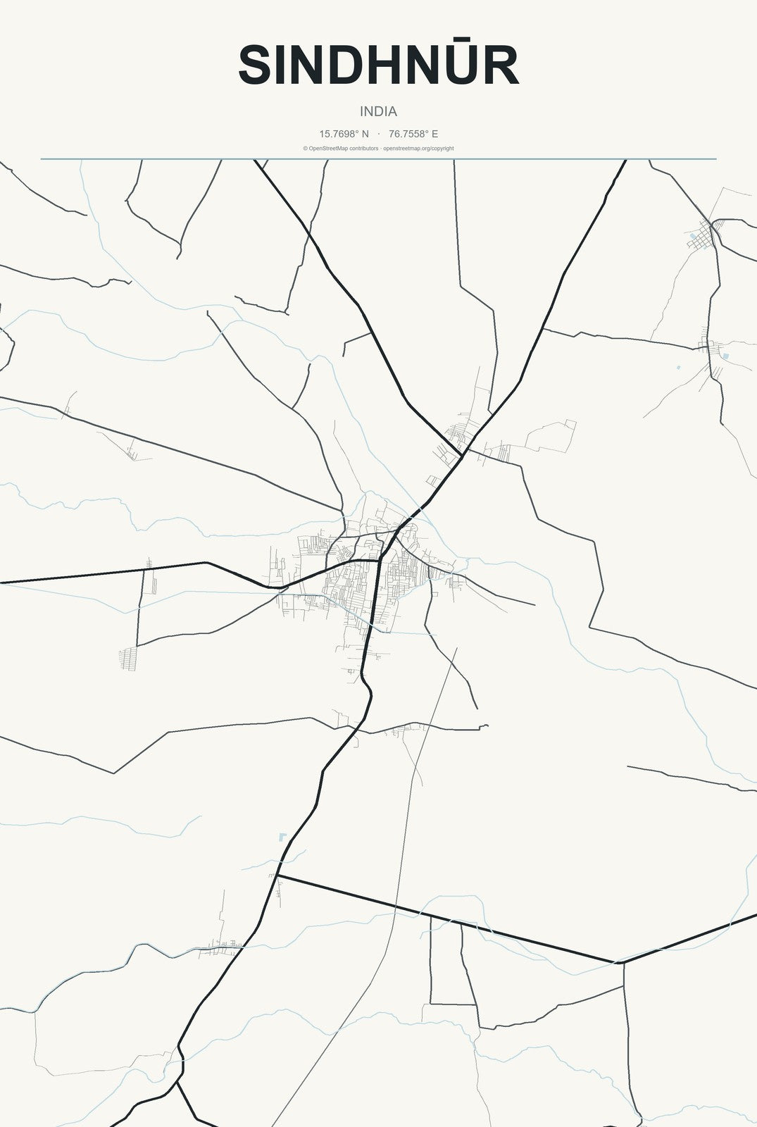Sindhnūr, India City Map Aluminum Sign in Headline Atlas style