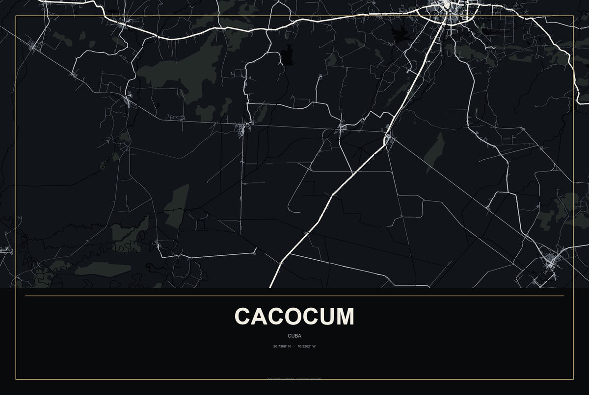 Cacocum, Cuba City Map Aluminum Sign in Metropolitan Noir style
