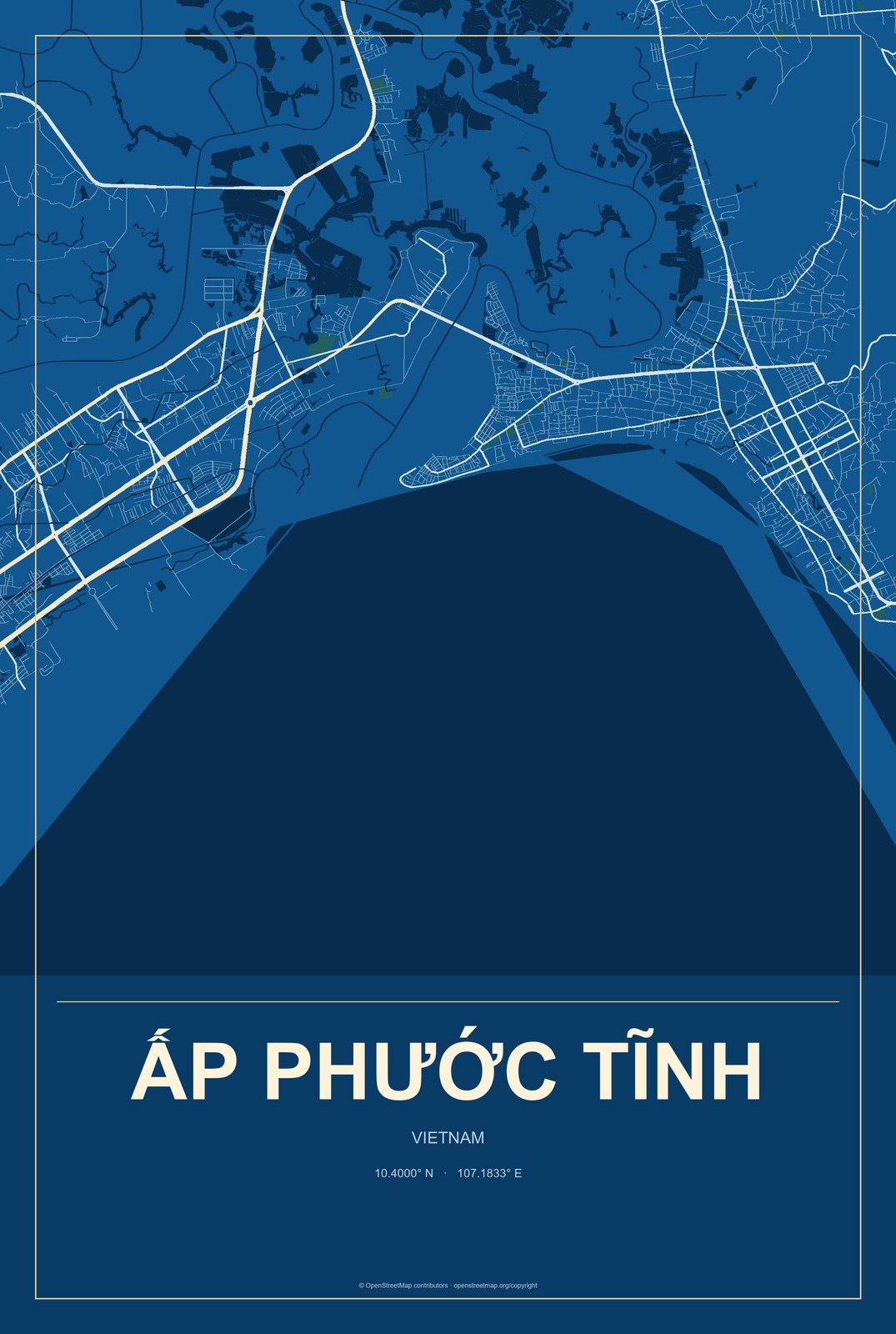 Ấp Phước Tĩnh, Vietnam City Map Aluminum Sign in Harbor Cobalt style