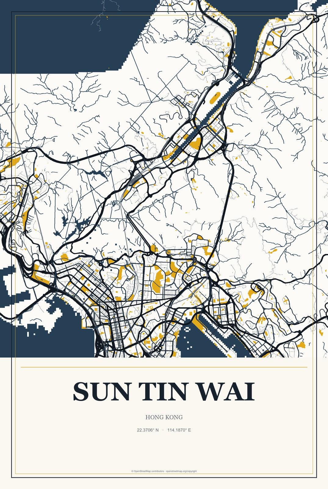 Sun Tin Wai, Hong Kong City Map Aluminum Sign in Citrine Modern style