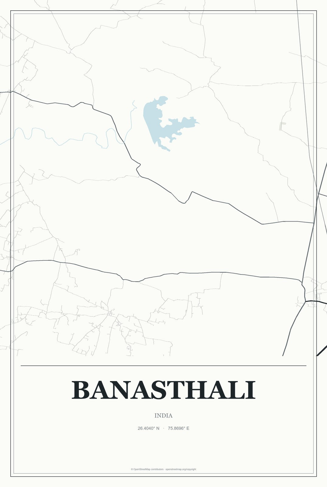 Banasthali, India City Map Aluminum Sign in Gallery Air style