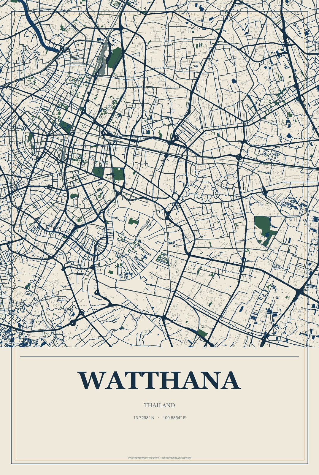 Watthana, Thailand City Map Aluminum Sign in Coastal Cutout style