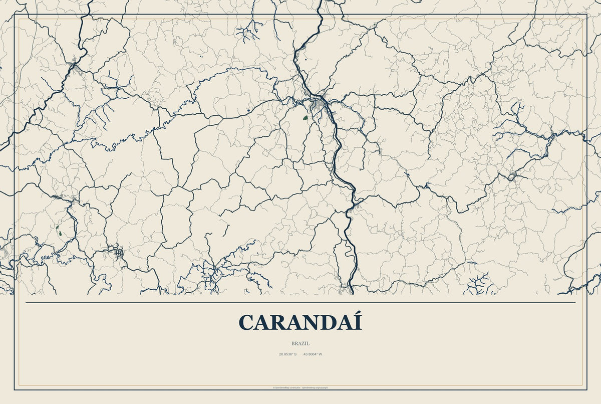 Carandaí, Brazil City Map Aluminum Sign in Coastal Cutout style