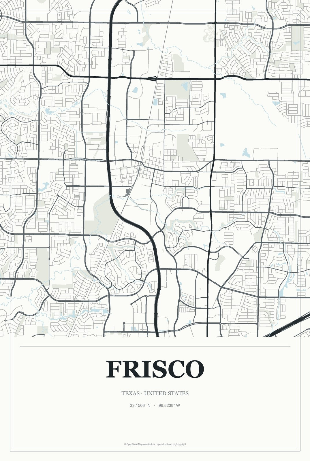 Frisco, Texas City Map Aluminum Sign in Gallery Air style
