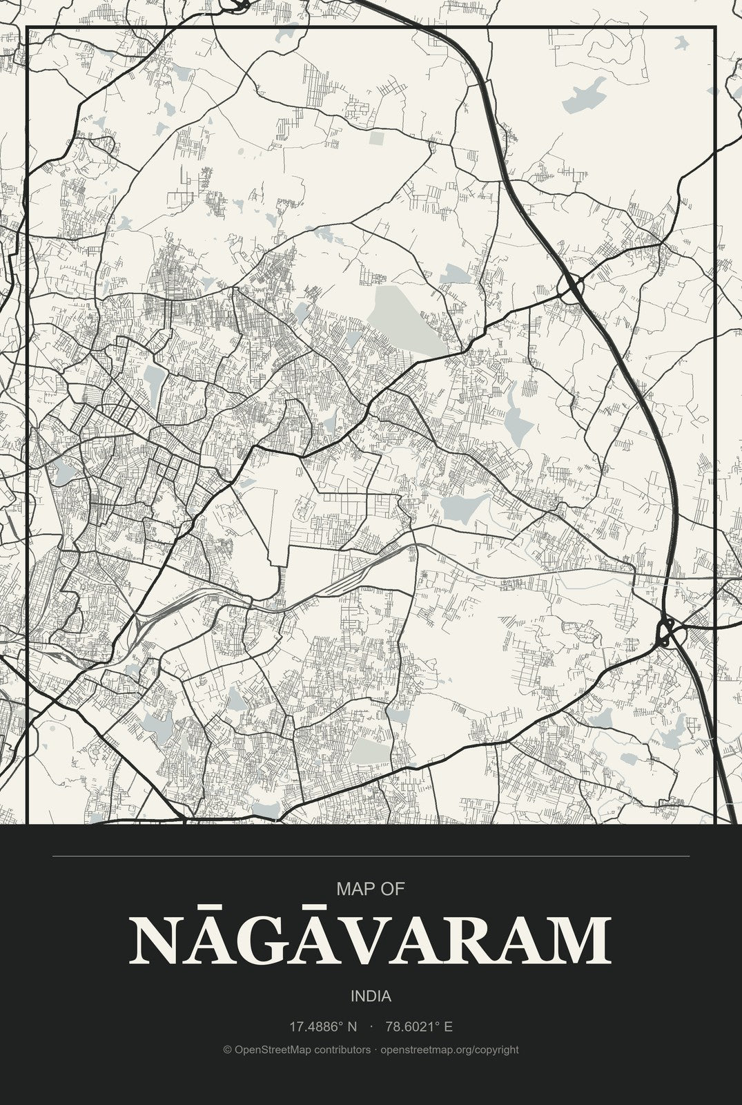 Nāgāvaram, India City Map Aluminum Sign in Museum Plaque style