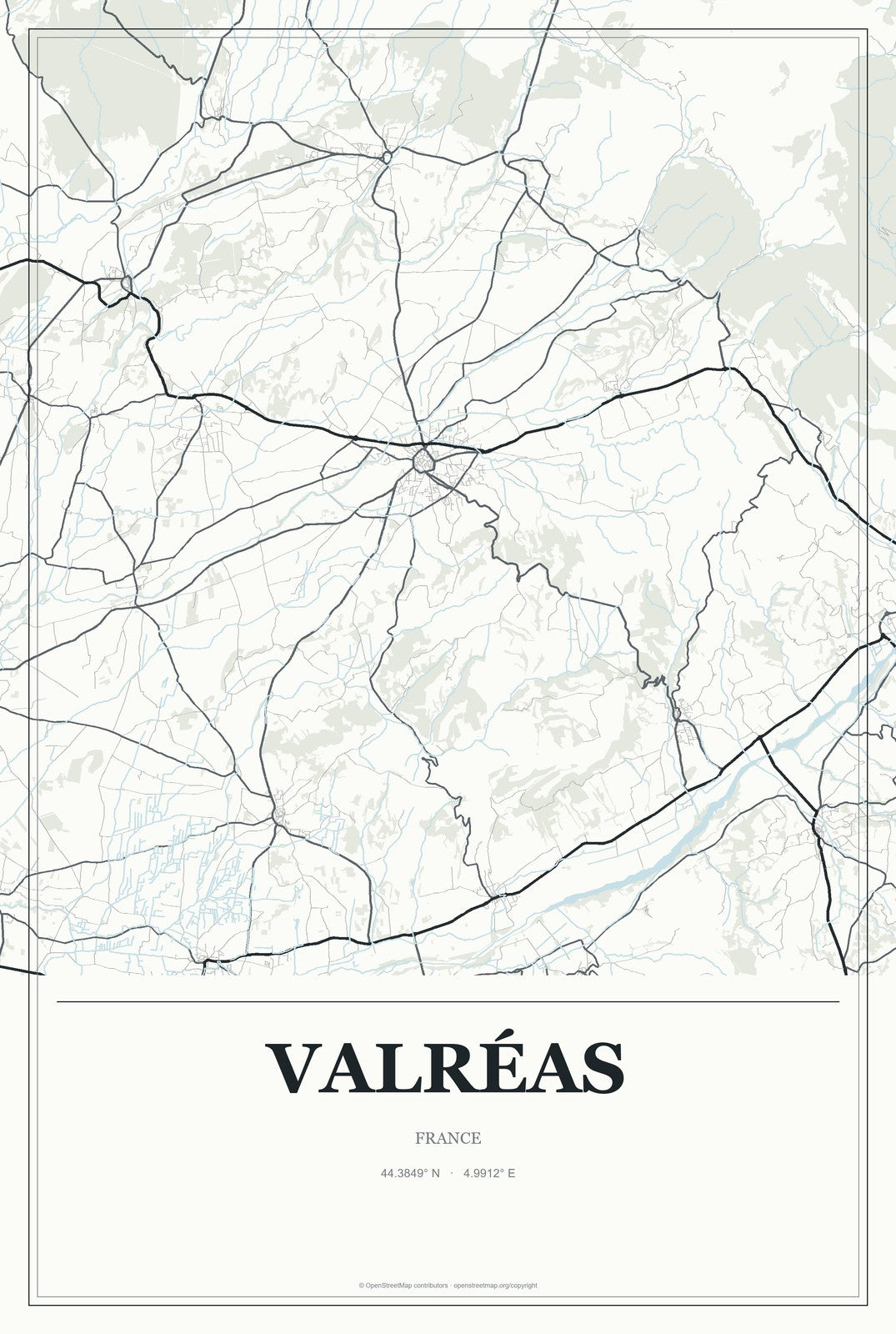 Valréas, France City Map Aluminum Sign in Gallery Air style