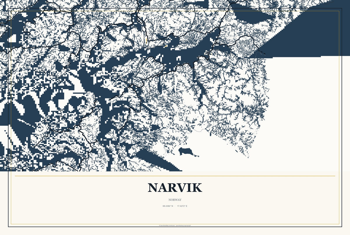Narvik, Norway City Map Aluminum Sign in Citrine Modern style