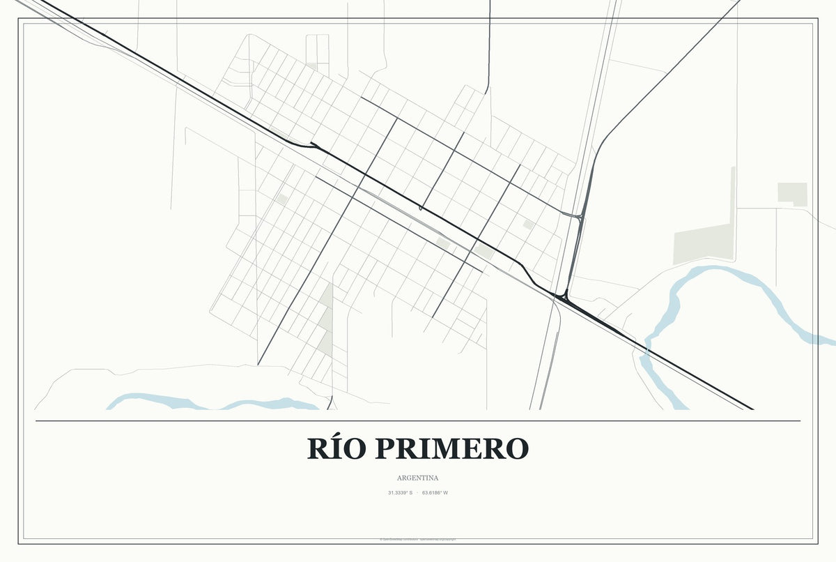Río Primero, Argentina City Map Aluminum Sign in Gallery Air style