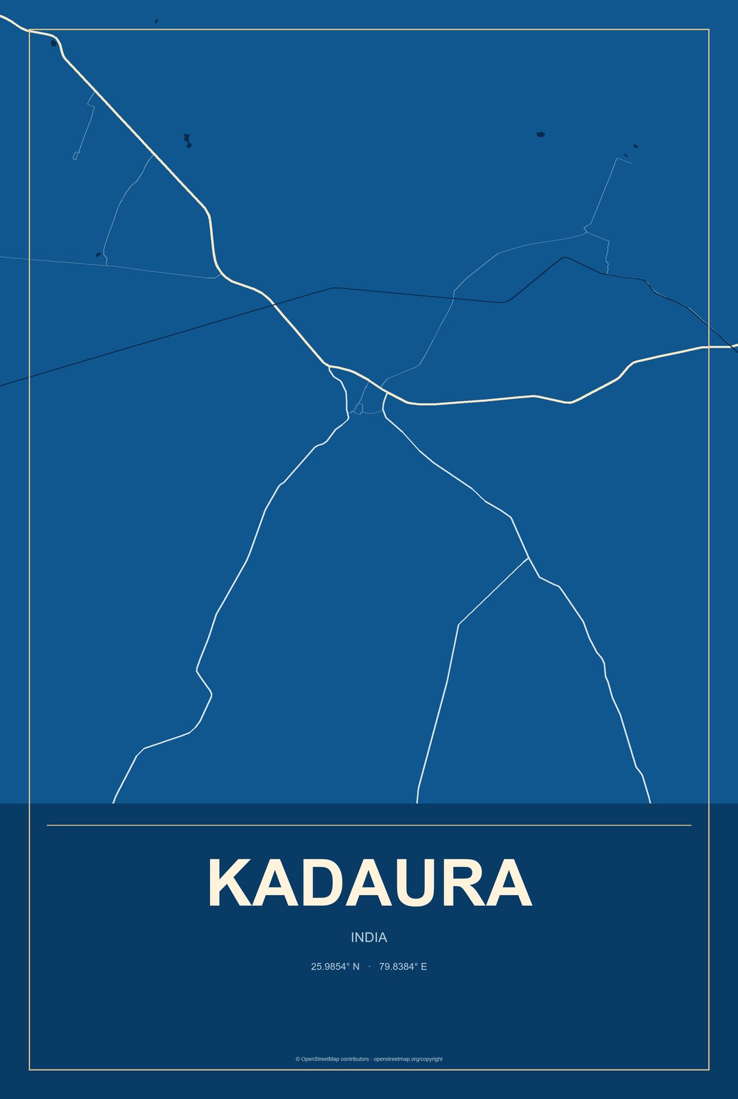Kadaura, India City Map Aluminum Sign in Harbor Cobalt style