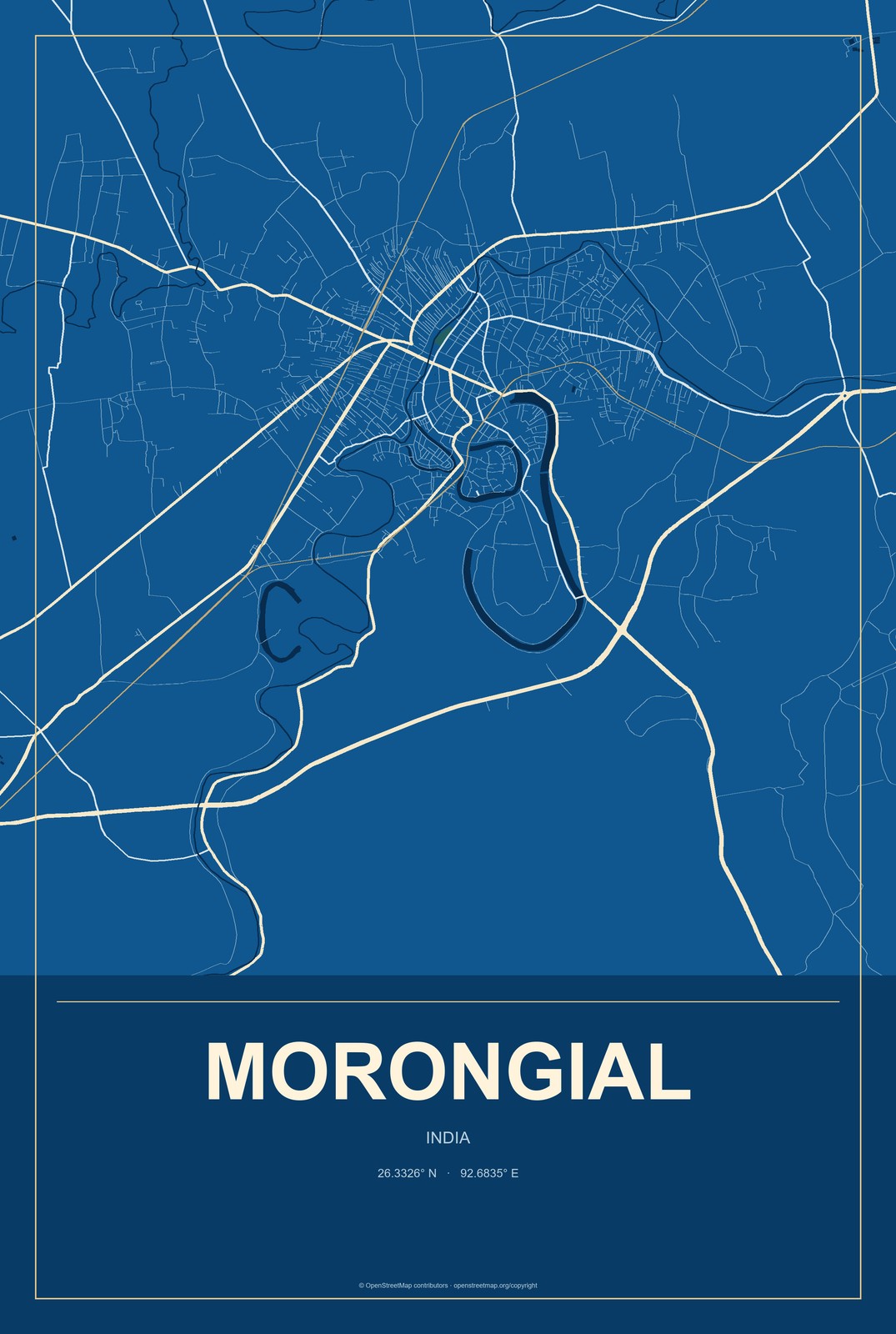 Morongial, India City Map Aluminum Sign in Harbor Cobalt style