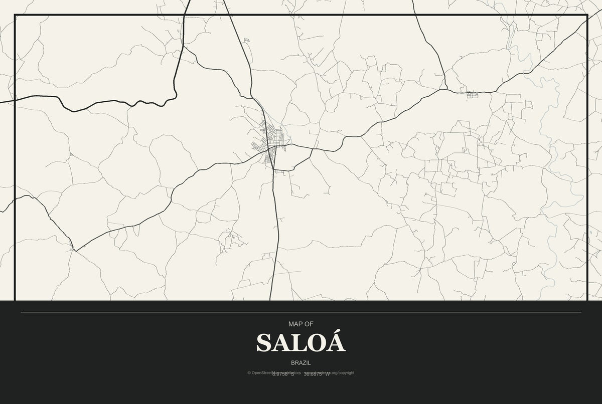 Saloá, Brazil City Map Aluminum Sign in Museum Plaque style