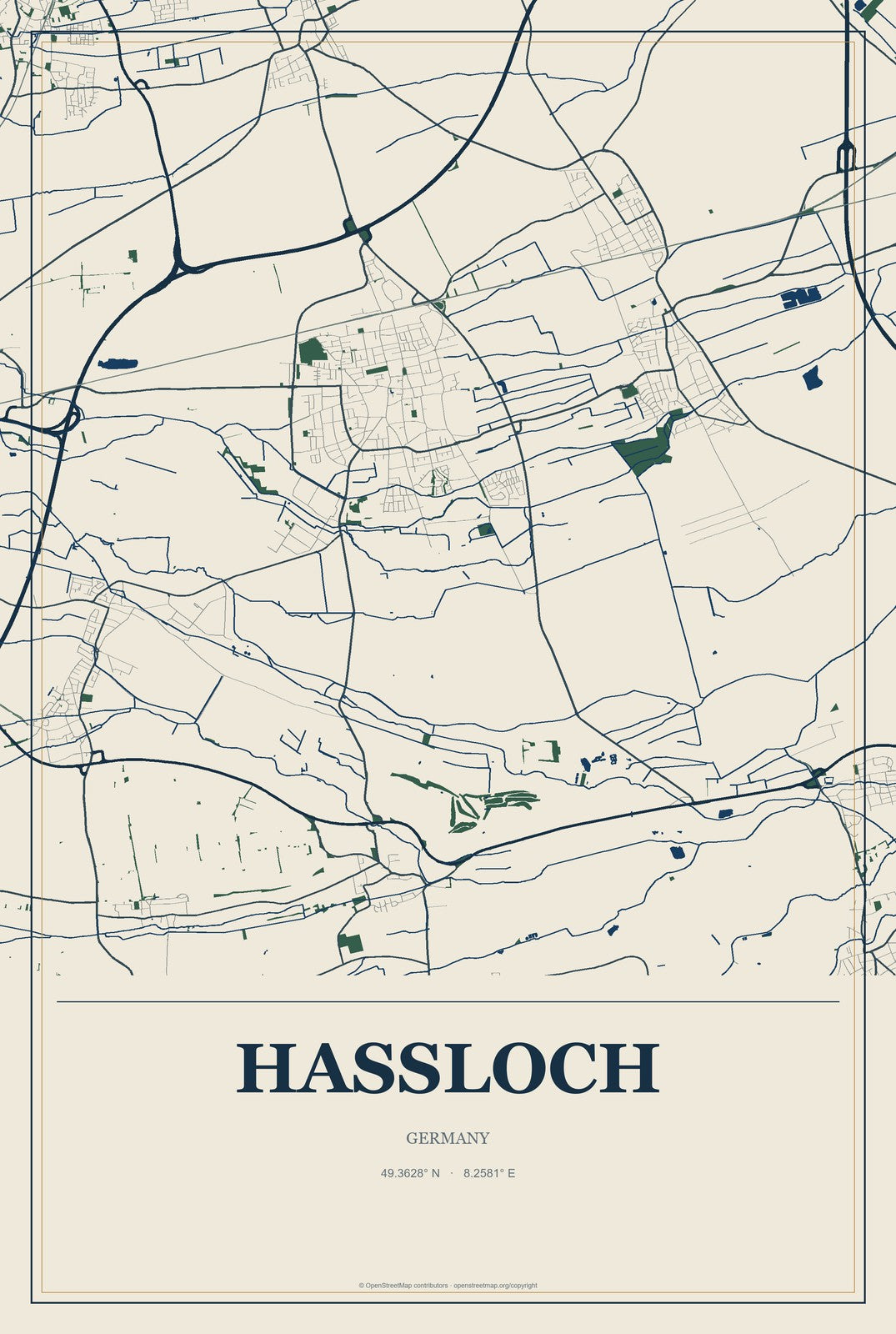 Haßloch, Germany City Map Aluminum Sign in Coastal Cutout style