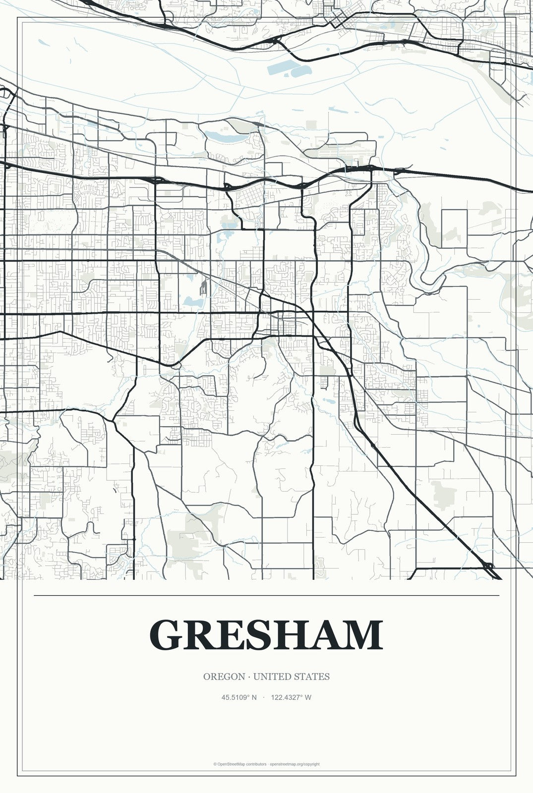 Gresham, Oregon City Map Aluminum Sign in Gallery Air style