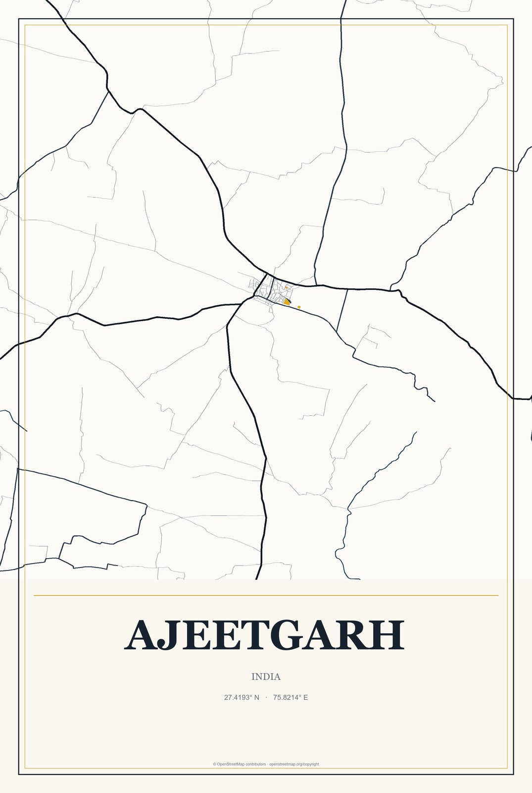 Ajeetgarh, India City Map Aluminum Sign in Citrine Modern style