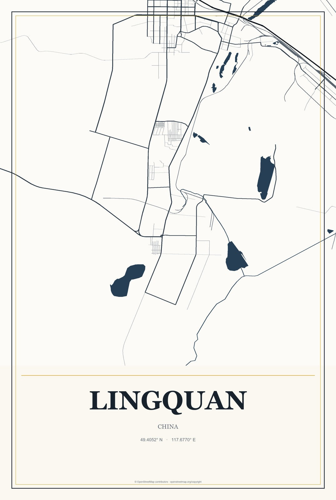 Lingquan, China City Map Aluminum Sign in Citrine Modern style