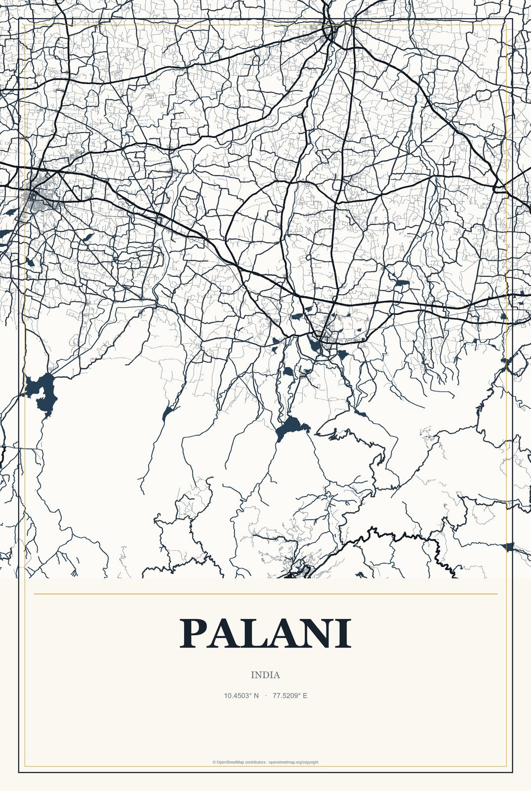 Palani, India City Map Aluminum Sign in Citrine Modern style