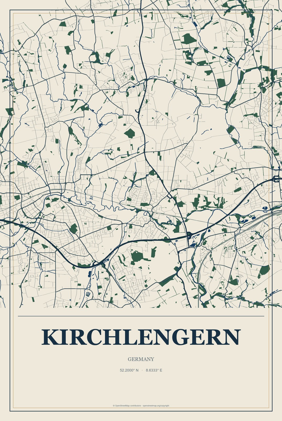 Kirchlengern, Germany City Map Aluminum Sign in Coastal Cutout style