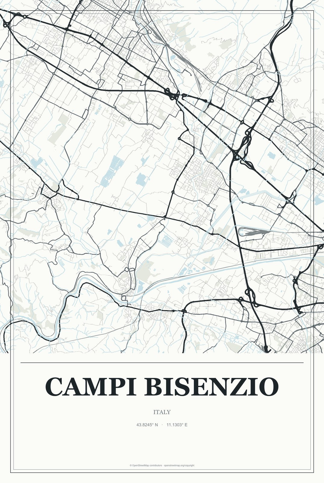 Campi Bisenzio, Italy City Map Aluminum Sign in Gallery Air style