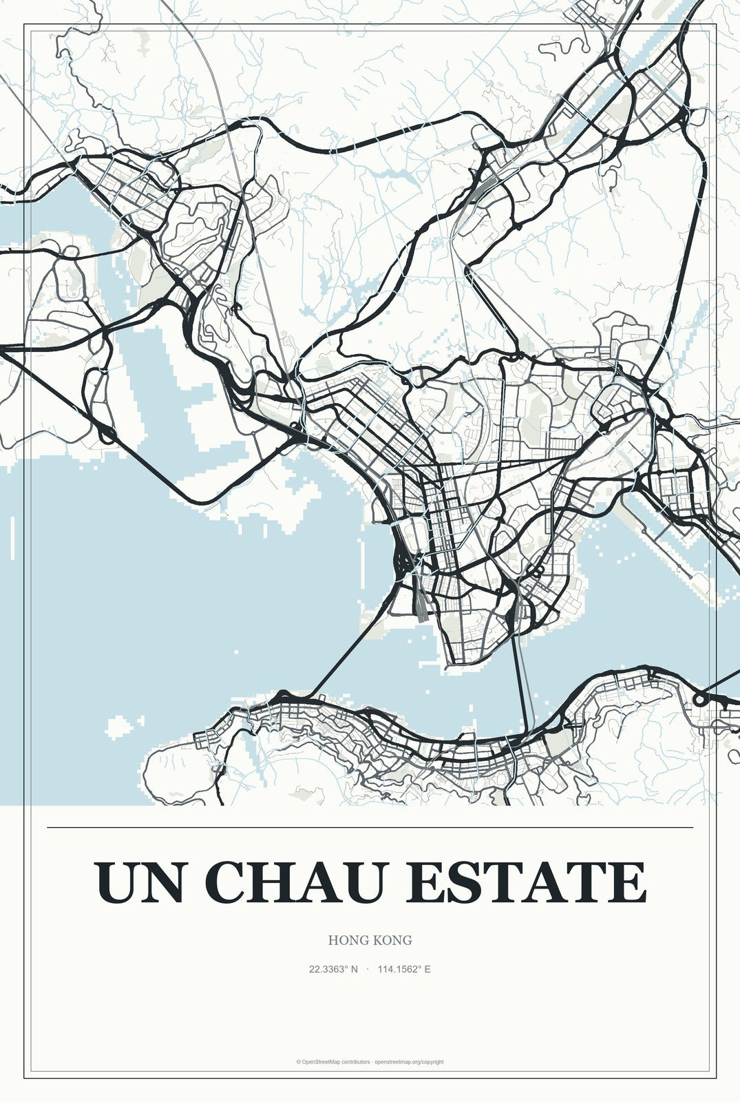 Un Chau Estate, Hong Kong City Map Aluminum Sign in Gallery Air style