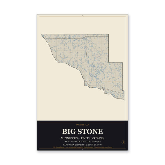 Big Stone County, Minnesota Map Aluminum Sign in Museum Plaque style