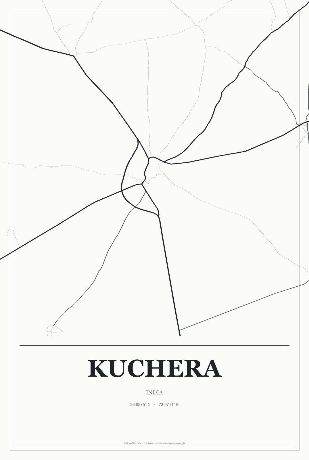 Kuchera, India City Map Aluminum Sign in Gallery Air style