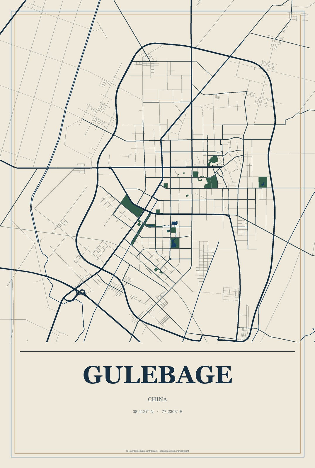 Gulebage, China City Map Aluminum Sign in Coastal Cutout style