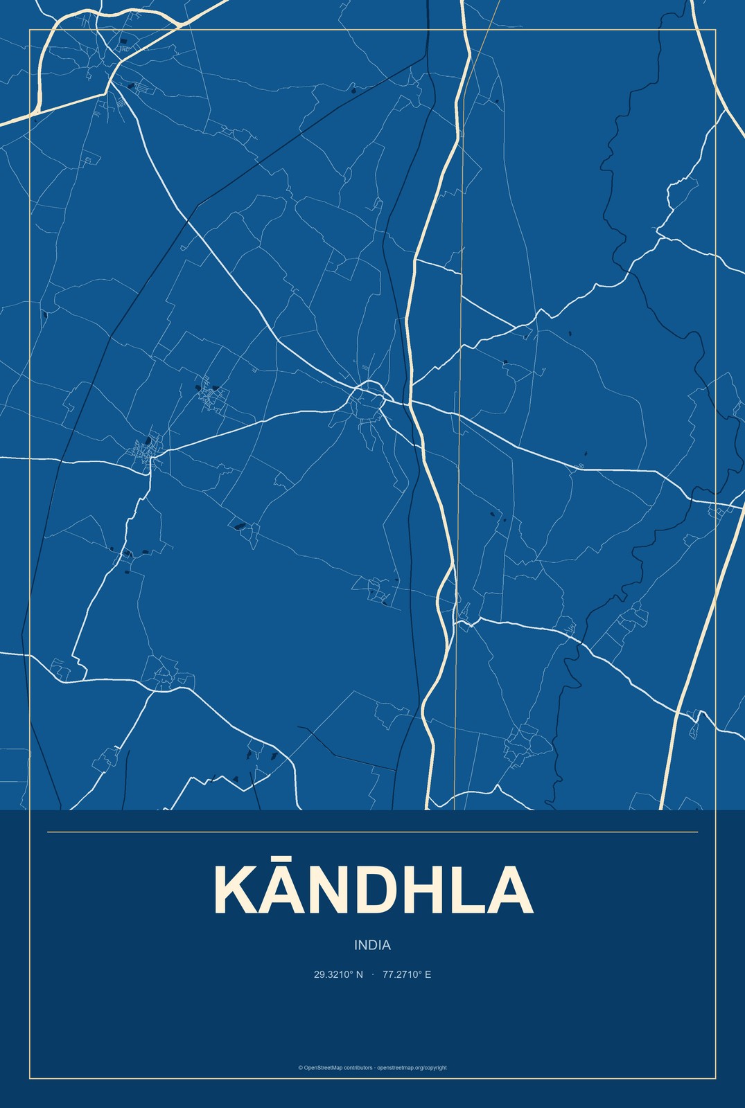 Kāndhla, India City Map Aluminum Sign in Harbor Cobalt style