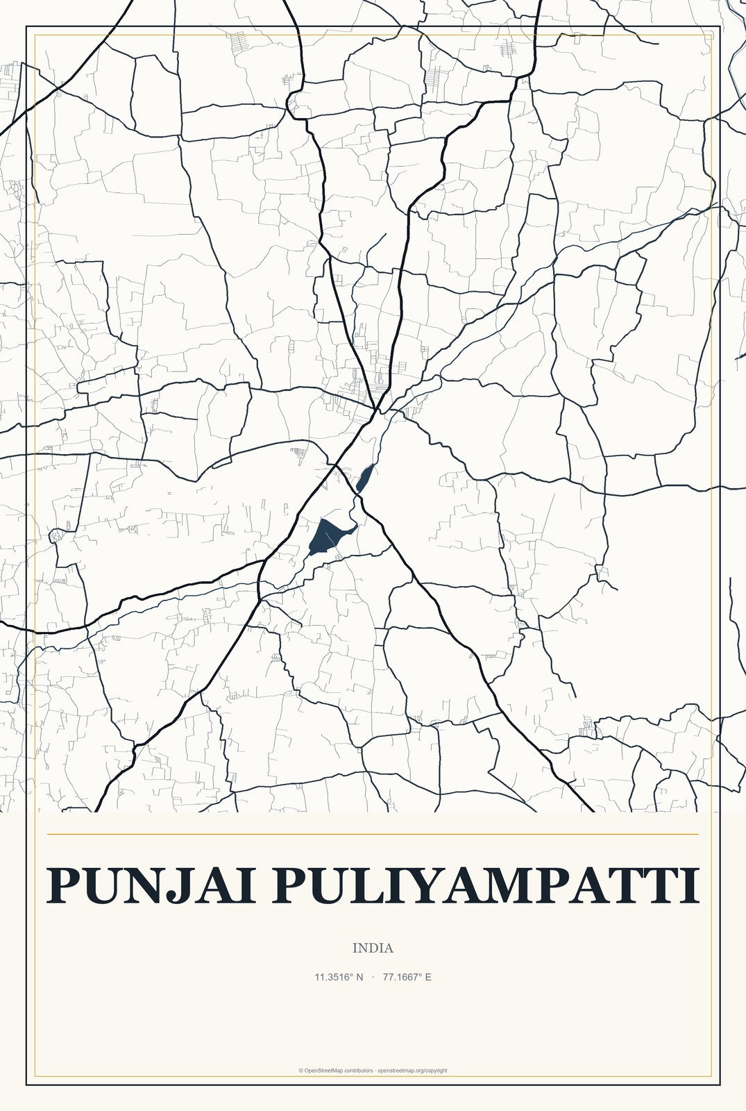 Punjai Puliyampatti, India City Map Aluminum Sign in Citrine Modern style