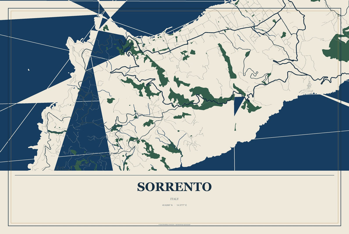 Sorrento, Italy City Map Aluminum Sign in Coastal Cutout style