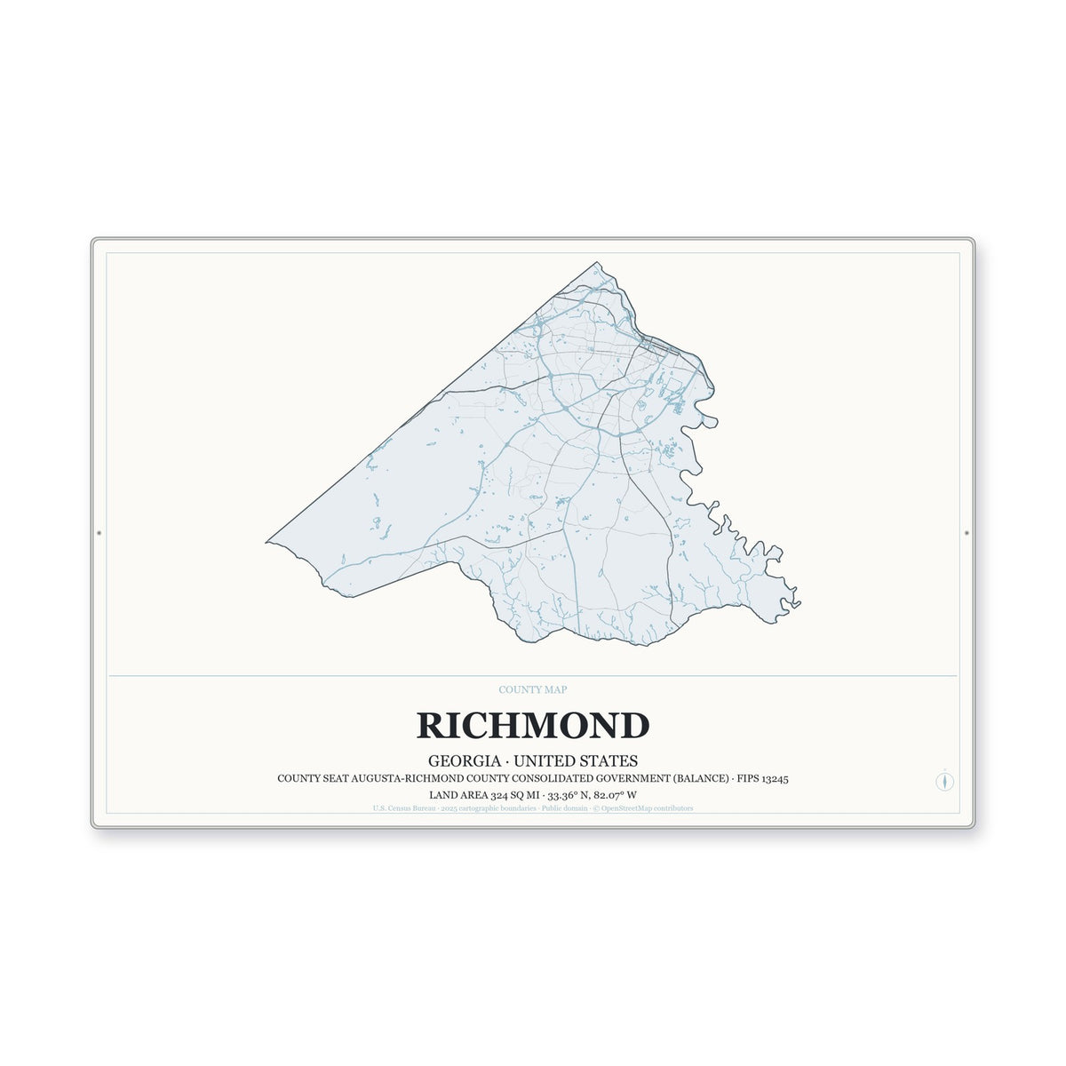 Richmond County, Georgia Map Aluminum Sign in Gallery Air style