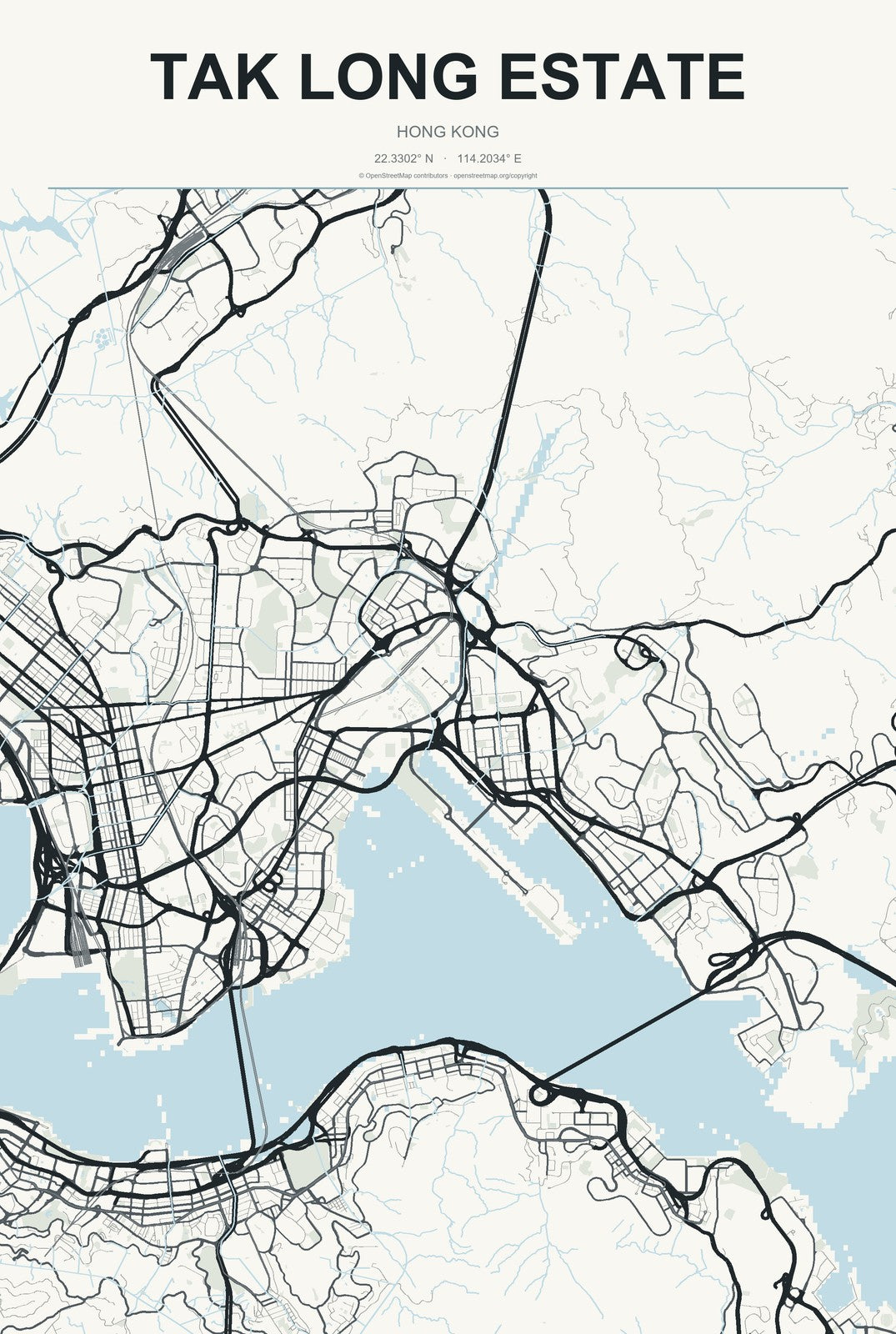 Tak Long Estate, Hong Kong City Map Aluminum Sign in Headline Atlas style