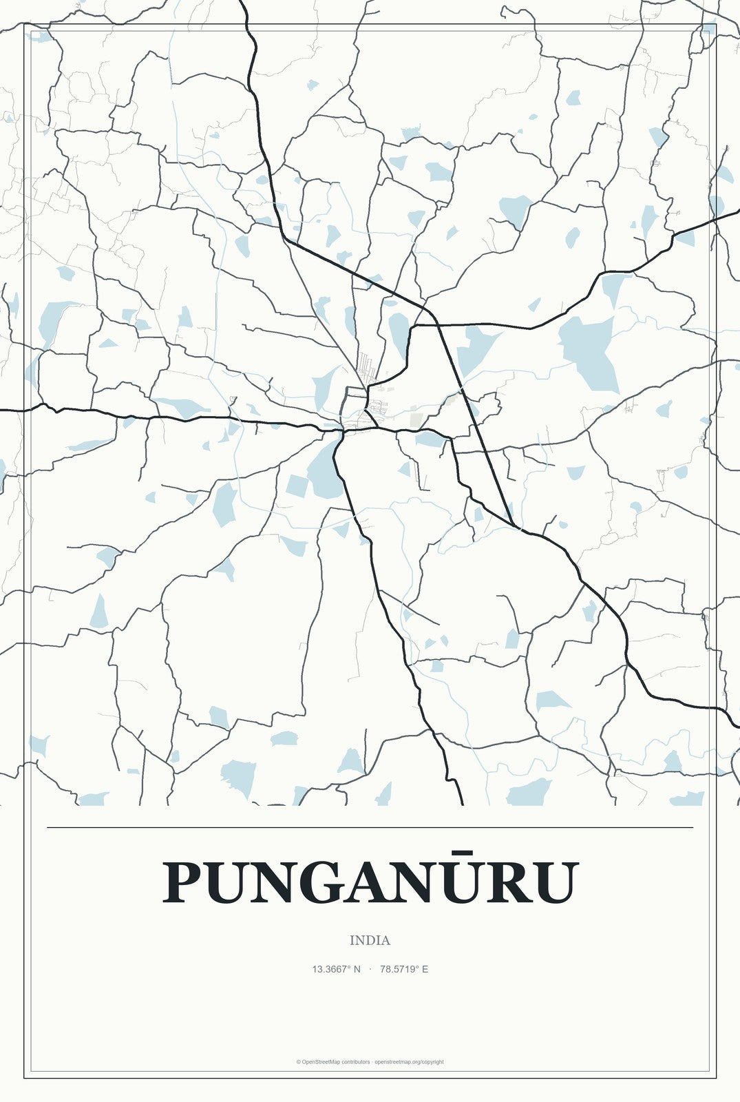 Punganūru, India City Map Aluminum Sign in Gallery Air style
