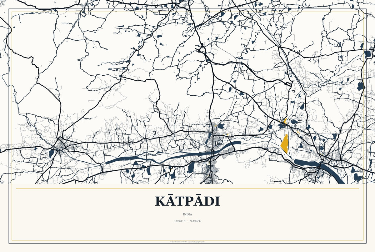 Kātpādi, India City Map Aluminum Sign in Citrine Modern style