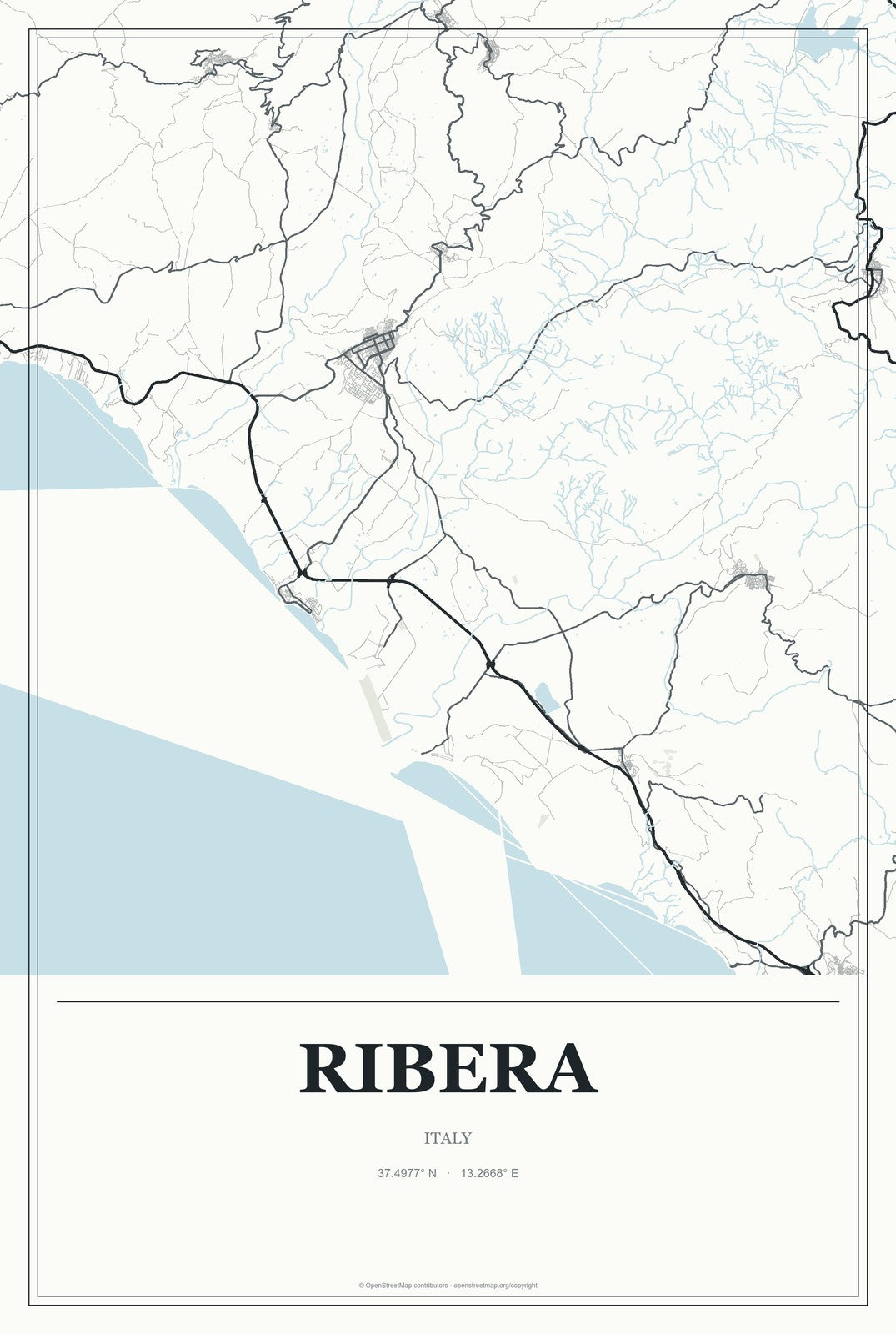 Ribera, Italy City Map Aluminum Sign in Gallery Air style