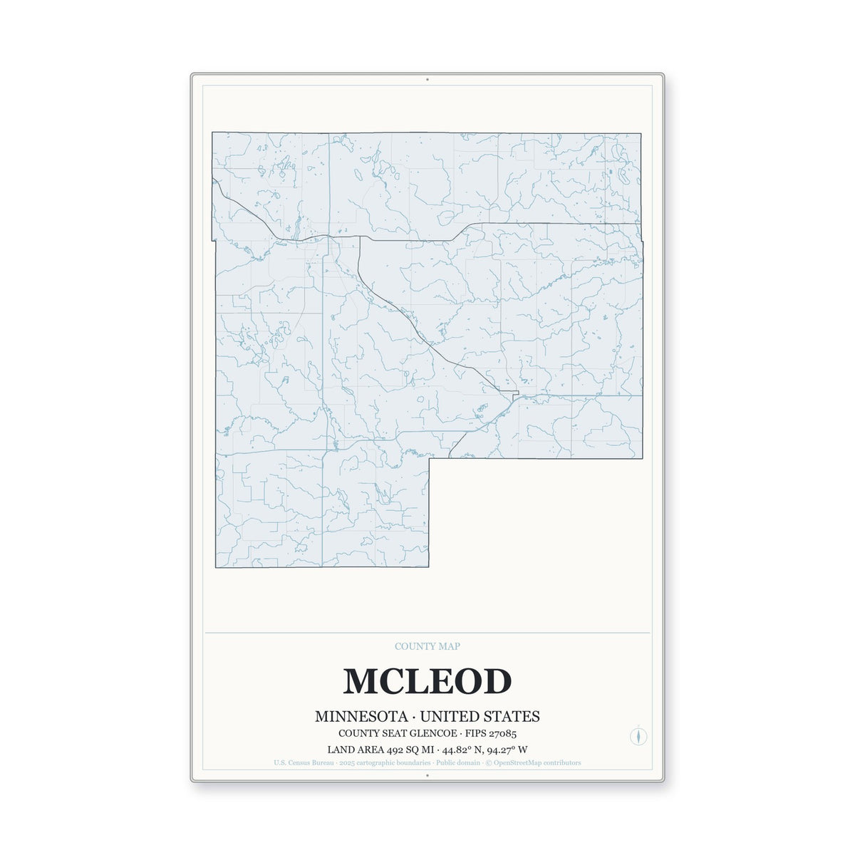 McLeod County, Minnesota Map Aluminum Sign in Gallery Air style