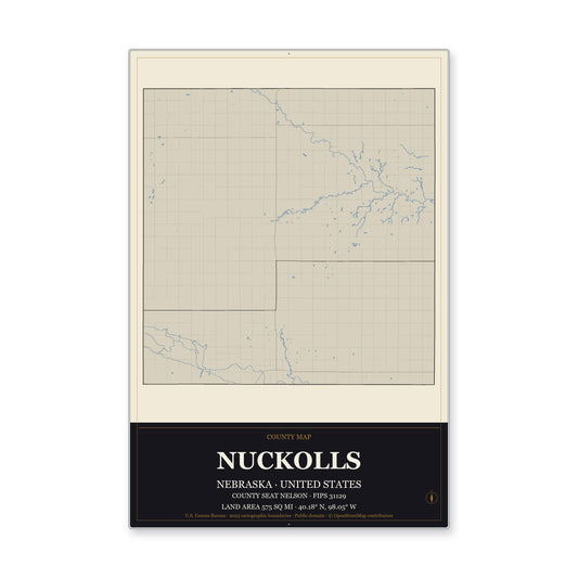 Nuckolls County, Nebraska Map Aluminum Sign in Museum Plaque style