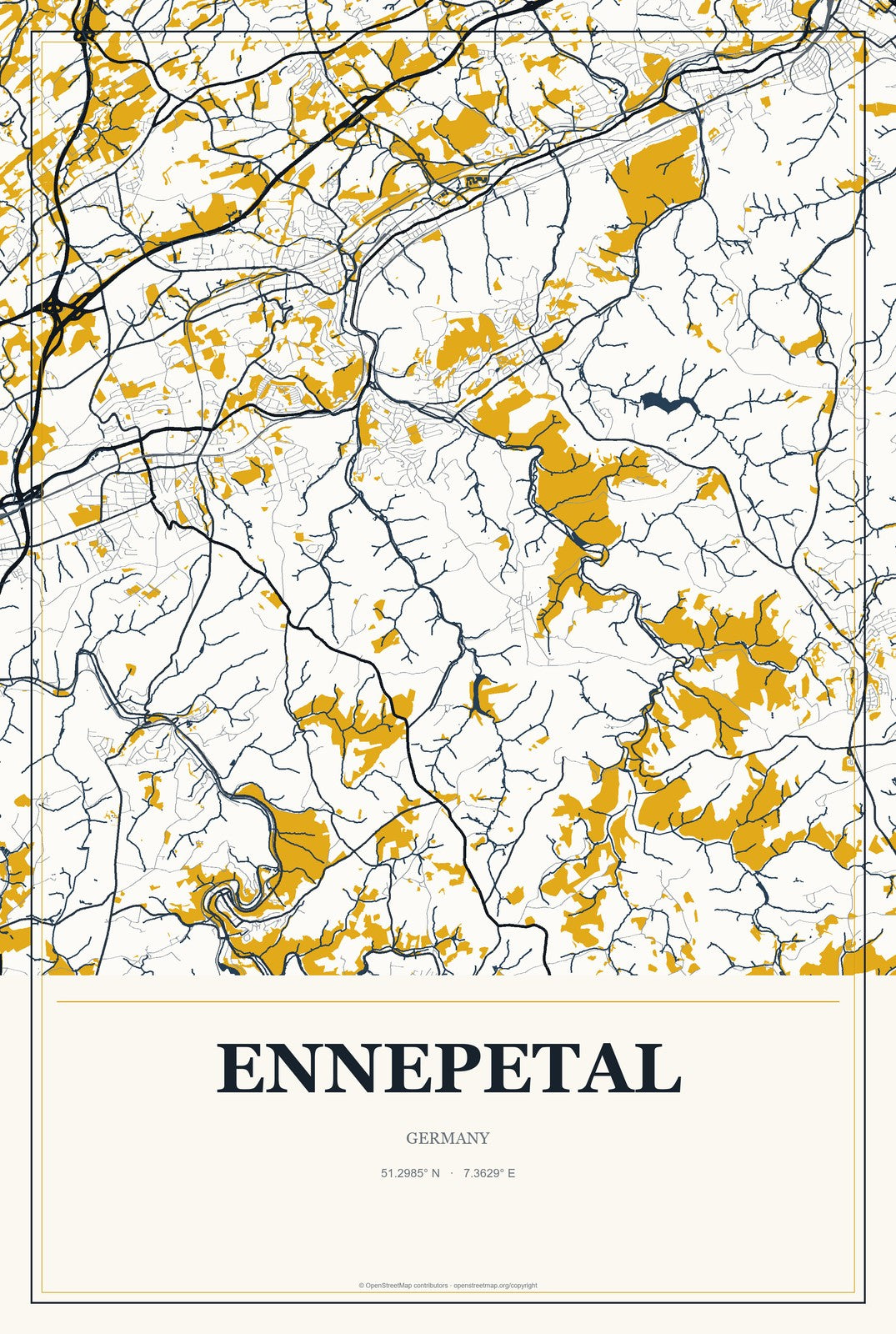 Ennepetal, Germany City Map Aluminum Sign in Citrine Modern style