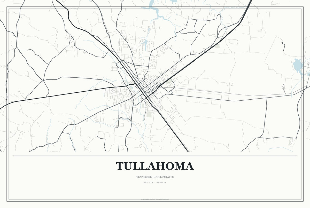 Tullahoma, Tennessee City Map Aluminum Sign in Gallery Air style