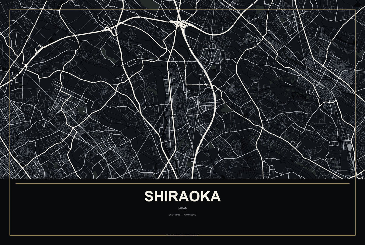 Shiraoka, Japan City Map Aluminum Sign in Metropolitan Noir style