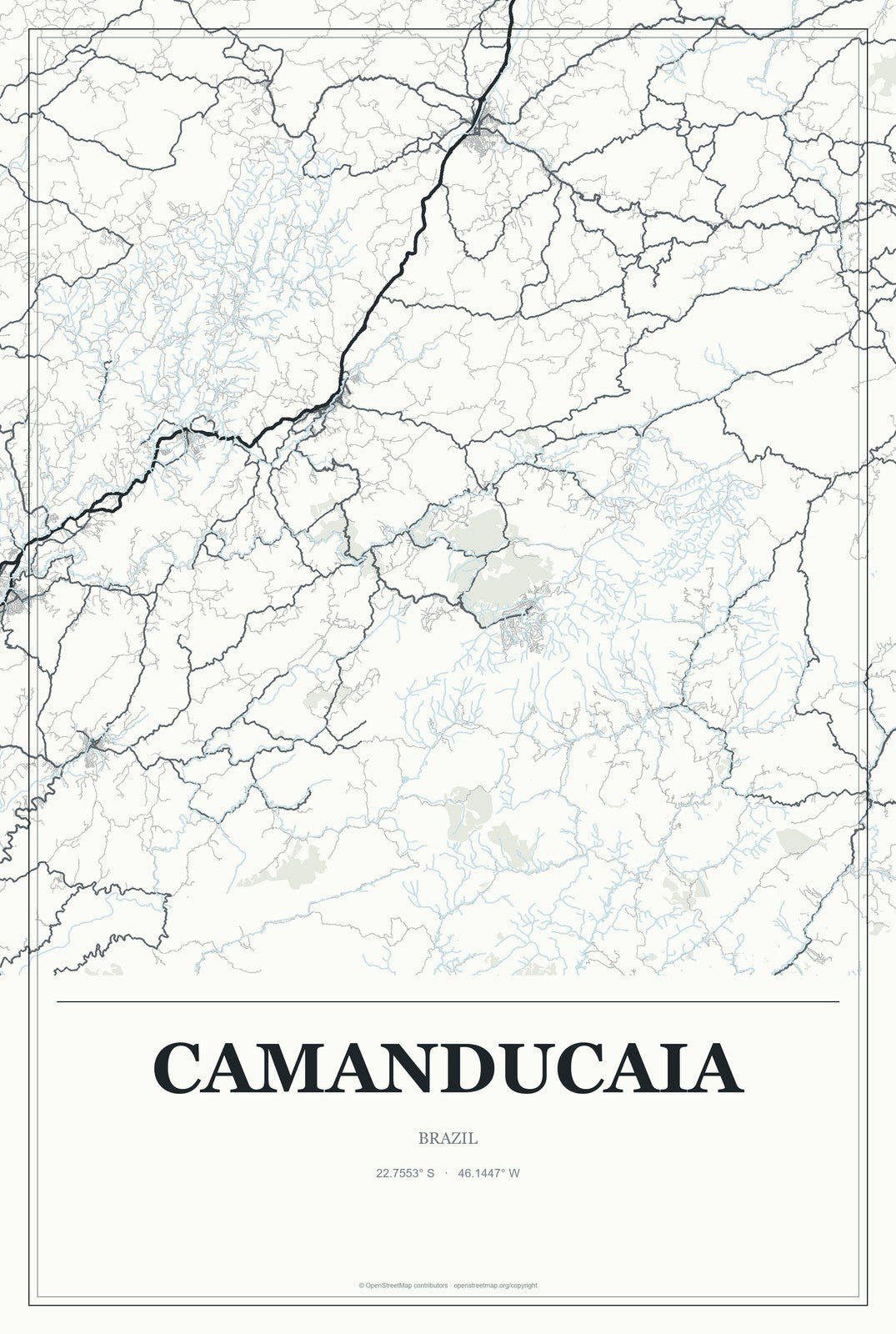 Camanducaia, Brazil City Map Aluminum Sign in Gallery Air style