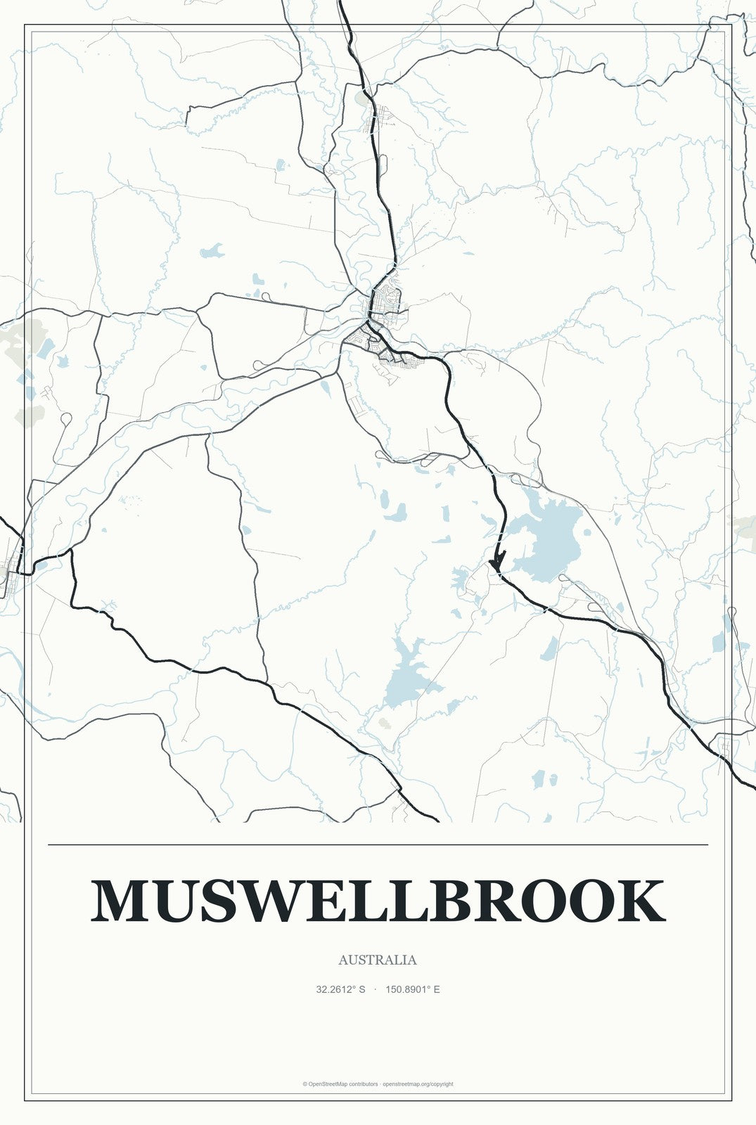 Muswellbrook, Australia City Map Aluminum Sign in Gallery Air style