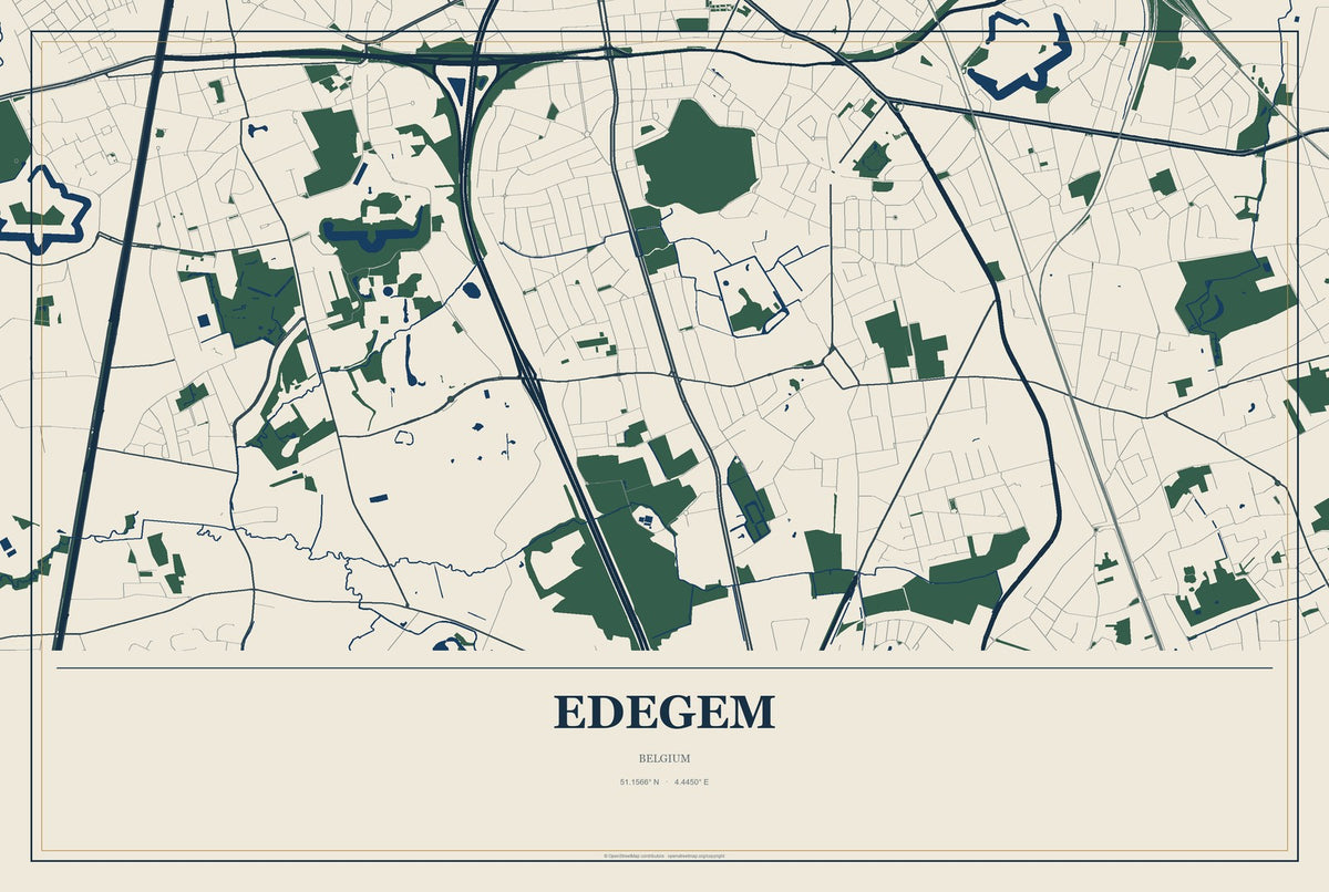 Edegem, Belgium City Map Aluminum Sign in Coastal Cutout style