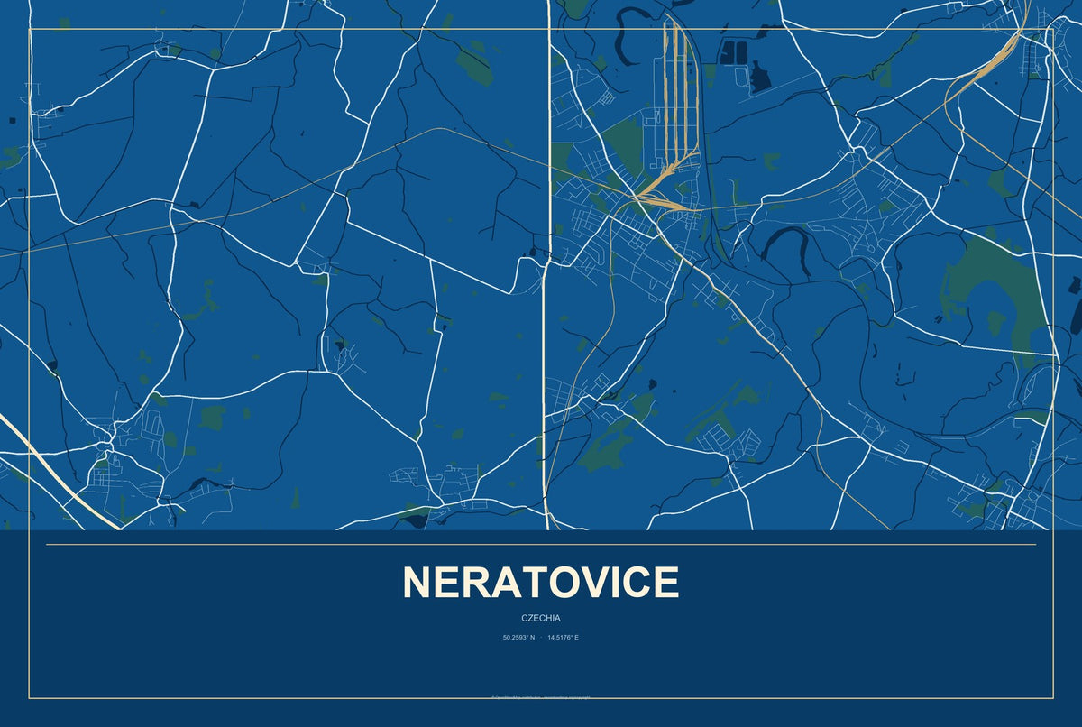 Neratovice, Czechia City Map Aluminum Sign in Harbor Cobalt style