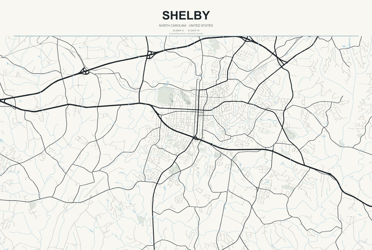 Shelby, North Carolina City Map Aluminum Sign in Headline Atlas style