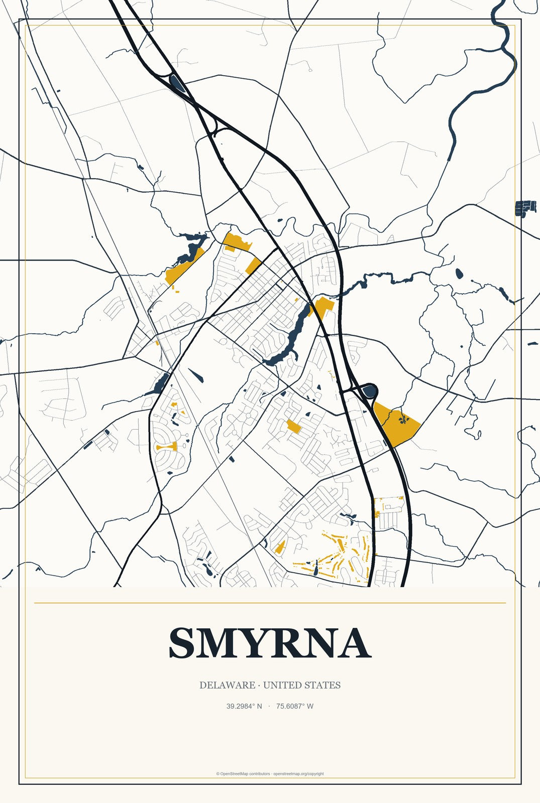 Smyrna, Delaware City Map Aluminum Sign in Citrine Modern style