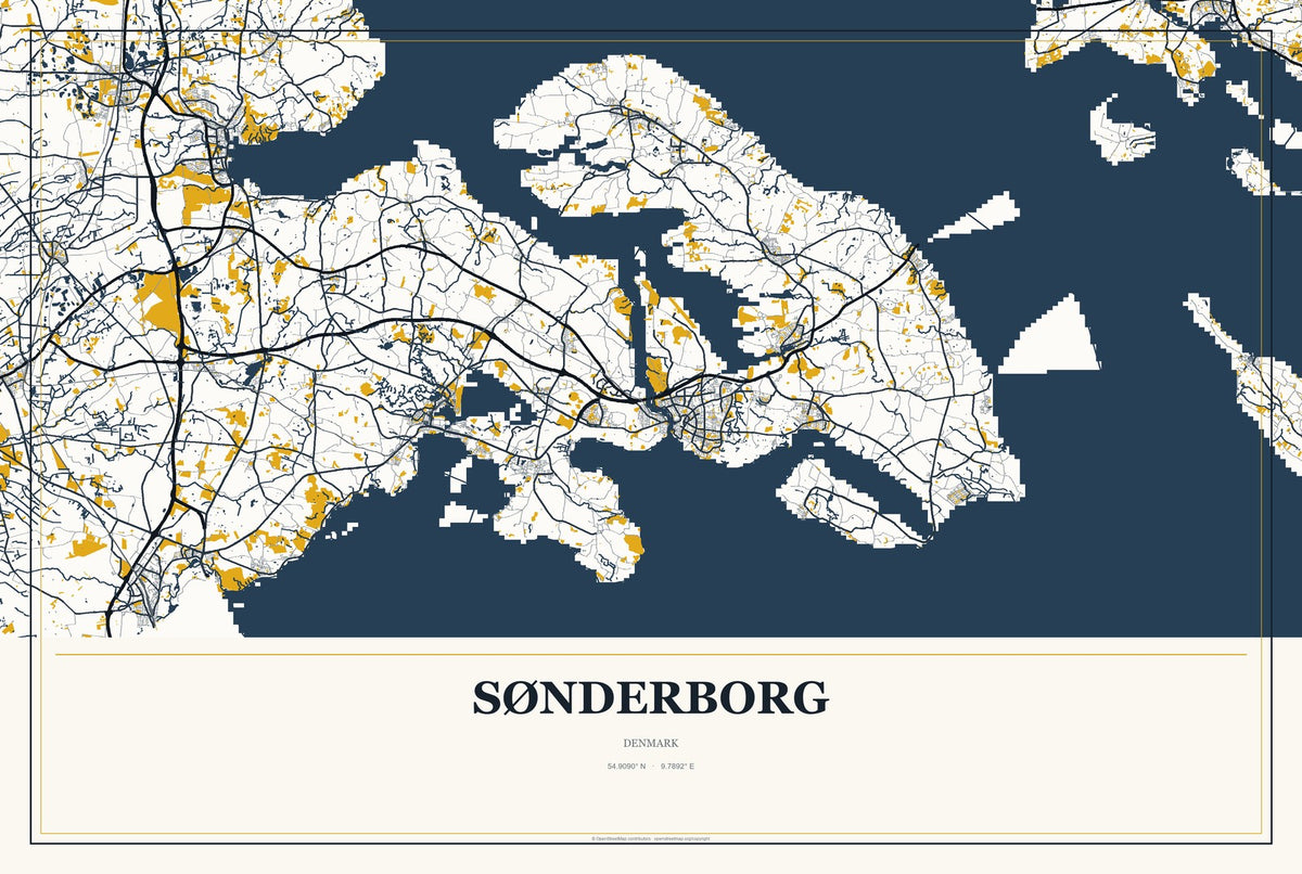 Sønderborg, Denmark City Map Aluminum Sign in Citrine Modern style