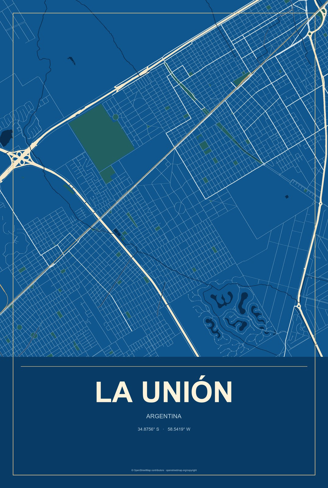 La Unión, Argentina City Map Aluminum Sign in Harbor Cobalt style