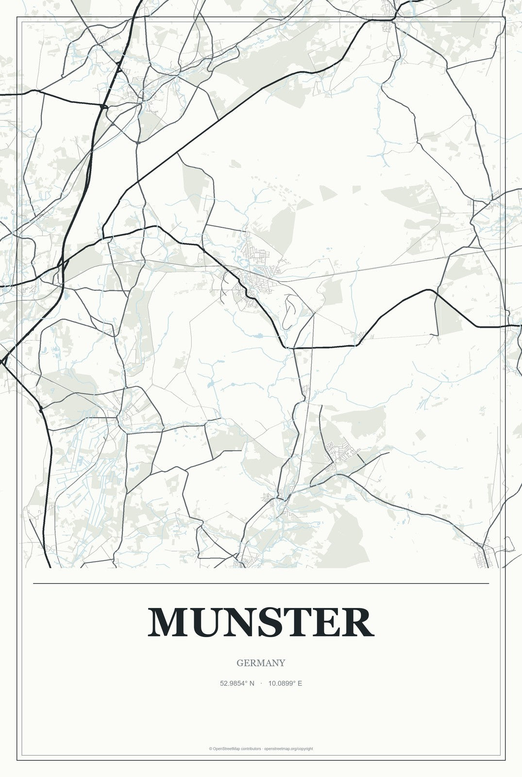 Munster, Germany City Map Aluminum Sign in Gallery Air style
